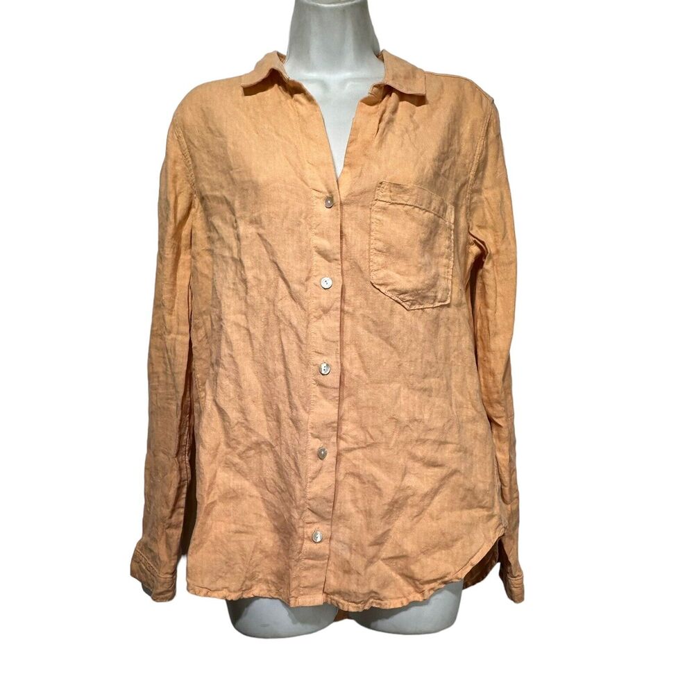 cloth stone Tencel orange button up long sleeve blouse Size S